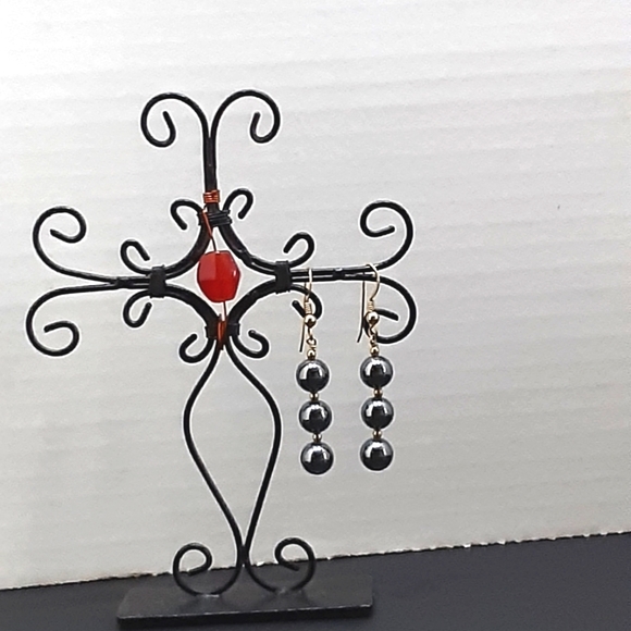 Hematite Beaded Earrings 1 1/4" Drop - Picture 3 of 5